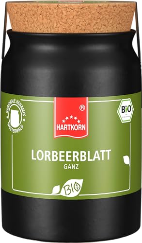 Lorbeerblätter - 8 g Bio Gewürz im Keramiktopf mit Korkdeckel von Hartkorn - wiederverschließbar und wiederbefüllbar - mit Bio Siegel Zertifiziert von Hartkorn