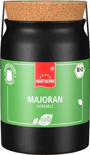 Majoran, gerebelt - 15 g Bio Gewürz im Keramiktopf mit Korkdeckel von Hartkorn - wiederverschließbar und wiederbefüllbar - mit Bio Siegel Zertifiziert von Hartkorn