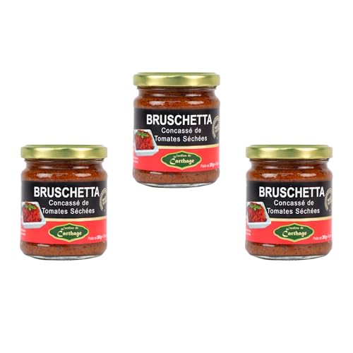 Bruschetta Aufstrich im Glas [3X 200g] – Hergestellt aus sonnengetrockneten Tomaten – Mediterraner Brotaufstrich, Antipasti, Pasta-Zutat – Vegan, natürlich & aus Tunesien von Harvessa