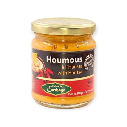 Hummus Brotauftstrich 200g im Glas | Cremiger veganer Kichererbsen- und Tahini-Dip | Brotaufstrich vegetarisch | Veganer Aufstrich für Brot, Gemüse und mehr aus Tunesien! (scharf mit Harissa) von Harvessa