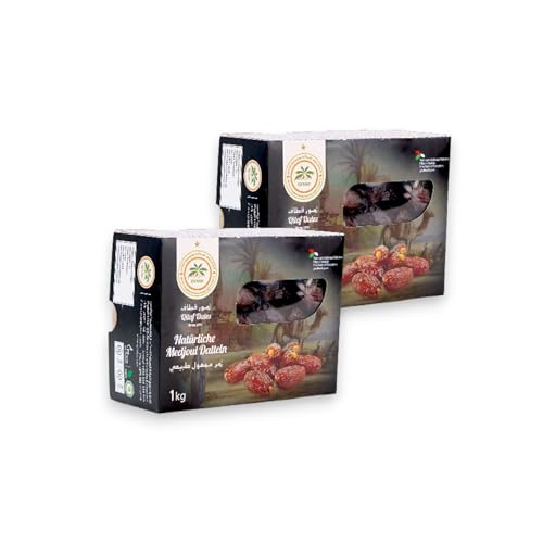 Premium Medjool Datteln 2KG aus Palästina | Medjoul Königsdatteln für Genuss und Energie | Natürlich & Ohne Konservierungsstoffe | Frisch & Vegan | Reich an Fruchtfleisch | Mit Stein | 2024 (2X 1KG) von Harvessa