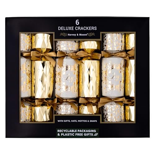 Harvey & Mason - 6 Große Deluxe-Weihnachts-Cracker - Creme & Gold - Freude von Harvey & Mason