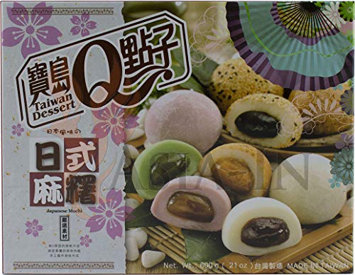 Japanischer Mochi Mix (Grüner Tee, Rote Bohnen, Erdnuss, Sesam, Ube / Reiskuchen 20 x 30g, 600g von TAIWAN MOCHI