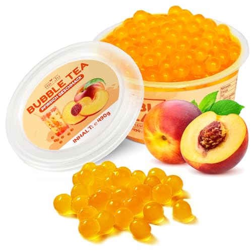 He-Ju Bubble Tea Perlen PFIRSICH 490 GRAMM vegan, glutenfrei, gelatinefrei, Boba Fruchtperlen Peach von He-Ju