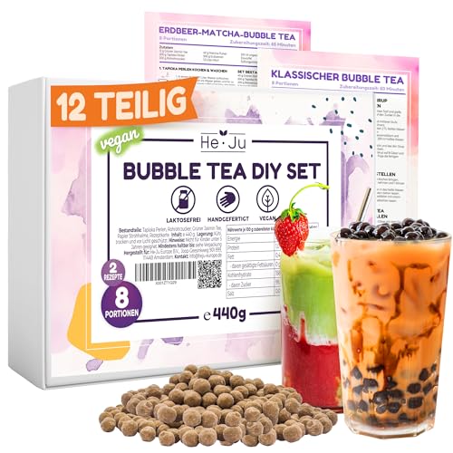 He-Ju DIY Bubble Tea Set mit allem zum selber machen, 12-teiliges Bubble Tea Kit, vegan, für Anfänger mit Anleitung von He-Ju