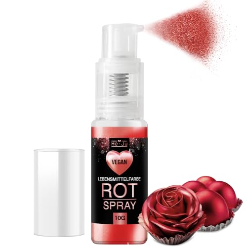 He-Ju Essbares Glitzer Spray Rot 10g, Glitzerpulver essbar rot, vegan und E171 frei, essbarer Glitzer für Getränke & Lebensmittel von He-Ju