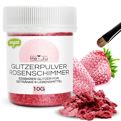 He-Ju Glitzerpulver essbar rosé, Rosenglanz essbarer Glitzer für Getränke und Lebensmittel, 1x 10g von He-Ju