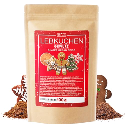 He-Ju Lebkuchengewürz zum Backen 1x100g, erstklassige Lebkuchen Gewürzmischung, Glutenfrei, Vegan, ohne Zuckerzusatz - Lebkuchengewürz Kaufen für aromatische Backwaren und mehr von He-Ju