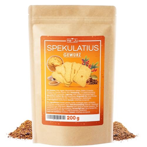 He-Ju Spekulatiusgewürz 200g, köstliche Spekulatius Gewürzmischung, ideal für Weihnachtsgebäck und Desserts, vegan und glutenfrei und ohne Zuckerzusatz von He-Ju