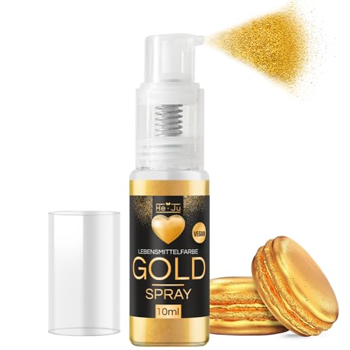 He-Ju Lebensmittelfarbe Gold Spray 10g, Goldpulver essbar vegan und E171 frei, essbarer Glitzer für Getränke von He-Ju