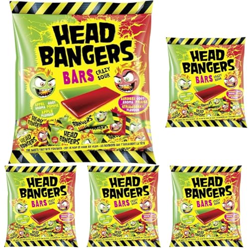 Head Bangers Kaubonbon Bars Crazy Sour, 200 g (Packung mit 5) von Head Bangers