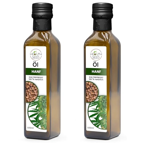 Health Seed® 2x500 / 1000 ml - Ungefiltert Hanföl - 100% Rein Kaltgepresst Glasflasche - Frisch vom Hersteller von Health Seed