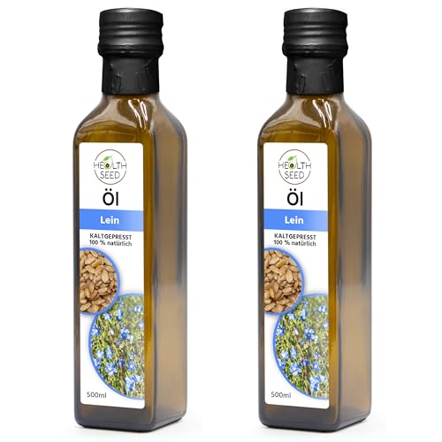 Health Seed® 2x500 / 1000 ml - Ungefiltert Leinöl - 100% Rein Kaltgepresst Glasflasche - Frisch vom Hersteller von Health Seed