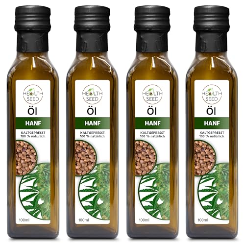 Health Seed® 4x100 / 400 ml - Ungefiltert Hanföl - 100% Rein Kaltgepresst Glasflasche - Frisch vom Hersteller von Health Seed