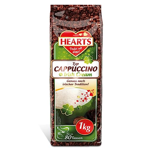 HEARTS Typ Cappuccino Irish Cream, 1kg Instant Kaffeepulver 1kg, Alkoholfreies Aromatisiertes Getränkepulver, 80 Tassen von HEART's