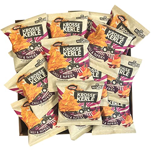 Krosse Kerle Chips | HeiMart | Mini - kleine Tüten | Chili & Paprika | 60er Box | regional | glutenfrei | vegan | 60 x 25 g von HeiMart