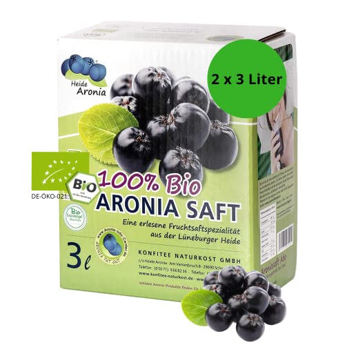 Heide Aronia Bio-Aronia-Muttersaft I 2x 3 Liter Bag-in-Box I ohne Zusatzstoffe & Aromen I Fruchtgehalt von 100% I Aronia Direktsaft I Aroniabeeren aus deutscher Ernte von Heide Aronia