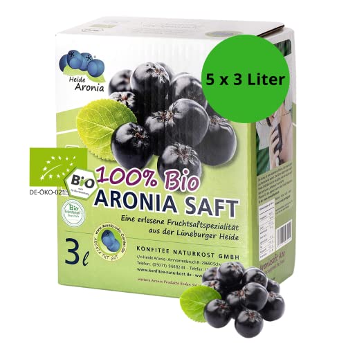 Heide Aronia Bio-Aronia-Muttersaft I 5x 3 Liter Bag-in-Box I ohne Zusatzstoffe & Aromen I Fruchtgehalt von 100% I Aronia Direktsaft I Aroniabeeren aus deutscher Ernte von Heide Aronia