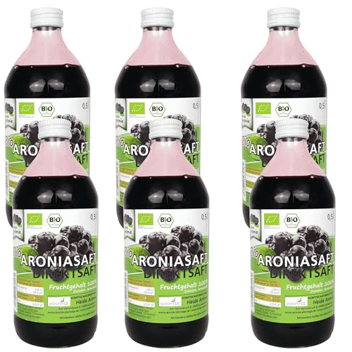 Heide Aronia Bio-Aronia-Muttersaft I 6x 500ml im Glas I ohne Zusatzstoffe & Aromen I Fruchtgehalt von 100% I Aronia Direktsaft I Aroniabeeren aus deutscher Ernte von Heide Aronia