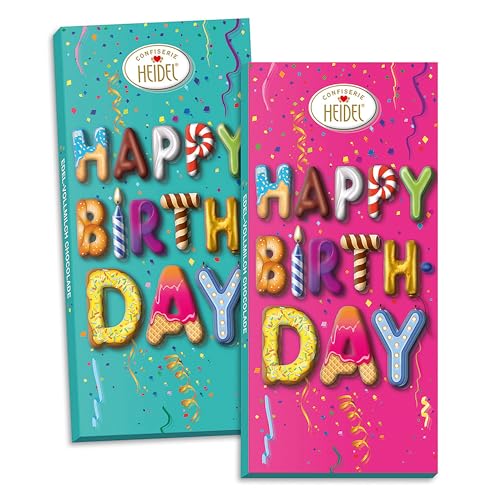 Heidel "Happy Birthday" 3D Choco-Grüße, 2x100g Tafelschokolade, Süßigkeit zum Geburtstag mit Edel-Vollmilchschokolade, einzeln verpackt von Heidel