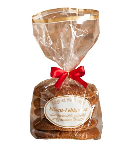 Original Nürnberger Elisen-Lebkuchen - 37% Nussanteil - handgefertigt - im Klarsichtbeutel mit roter Schleife, Inhalt: Lebkuchen Natur 5 Stück, 400 g von Heilkräuter Manufaktur