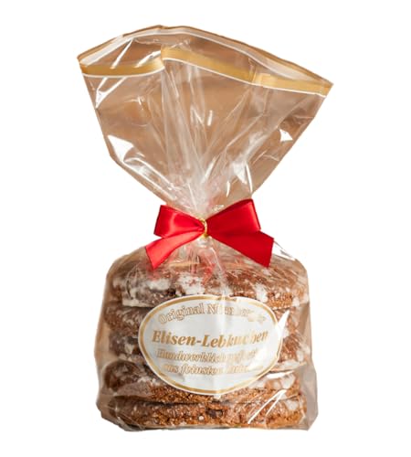 Original Nürnberger Elisen-Lebkuchen - 37% Nussanteil - handgefertigt - im Klarsichtbeutel mit roter Schleife, Inhalt: Lebkuchen weissglasiert 5 Stück, 400 g von Heilkräuter Manufaktur