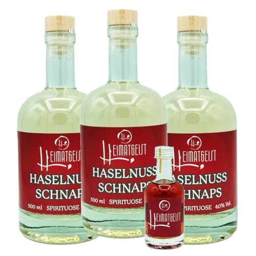 Haselnuss-Schnaps 500ml 40% vol. 3er Box inkl. Gratisprobe 50 ml von Heimatgeist