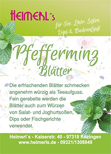 HEIMERLs Pfefferminze Blätter ganz, 50g | Kräutertee | intensives Aroma, herrlich frisch im Geschmack | kalt und warm lecker von Heimerls Wild- und Heilpflanzen