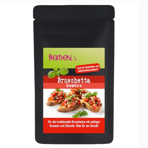 Heimerl's Bruschetta Gewürz 80g - schmeckt nach sonnengereiften Tomaten - einfache Zubereitung - auch als Salatgewürz und für Tomaten mit Mozzarella perfekt - 100% reine Zutaten - frisch abgepackt von Heimerls Wild- und Heilpflanzen