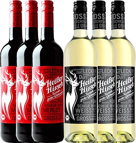 6er Mixpaket - Bio-Glühwein rot & weiß - Heißer Hirsch | veganer Glühwein | Glühwein aus Deutschland in Bio-Qualität | 6 x 0,75 Liter von Heisser Hirsch