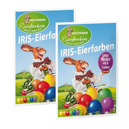 Heitmann Deco IRIS Eierfarben, 2er Pack: Ostereierfarben zur Heißfärbung, in 6 Farben (Rot, Orange, Grün, Blau, Violett, Gelb), kinderfreundlich, Tabletten von Heitmann Eierfarben