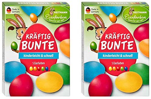 Heitmann Eierfarben Kräftig Bunte - 5 flüssige Kaltfarben - Ostern - Ostereier bemalen, Ostereierfarbe - Grün, Blau, Gelb, Orange, Ro (2) von Heitmann Eierfarben