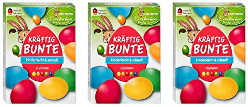 Heitmann Eierfarben Kräftig Bunte - 5 flüssige Kaltfarben - Ostern - Ostereier bemalen, Ostereierfarbe - Grün, Blau, Gelb, Orange, Ro (3) von Heitmann Eierfarben