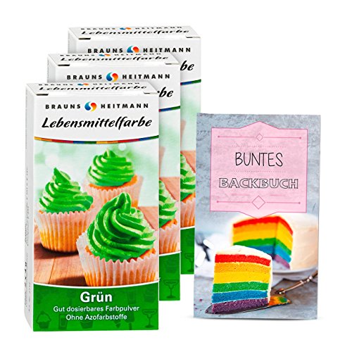 Brauns Heitmann Lebensmittelfarbe Grün: zum Verzieren von Backwaren, Füllungen, Cremes, Desserts, Farbpulver frei von AZO-Farbstoffen, 3 x 8g von BRAUNS HEITMANN