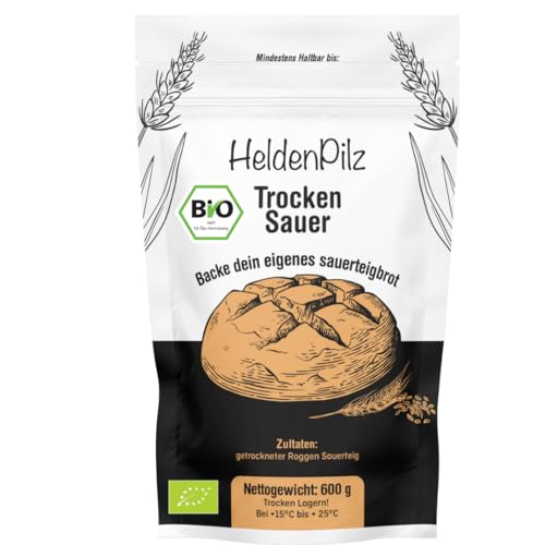 BIO Trockensauerteig Roggen 600g – Natursauerteig aus Vollkornmehl | Perfekt für Roggenbrot, Sauerteigbrot & Brotbacken | Einfaches Ansetzen inkl. Rezept & Anleitung | Vegan & ohne Zusatzstoffe von HeldenPilz