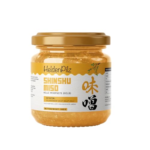 HeldenPilz® | Organic Miso | unpasteurisierte Misopaste | Helle Shinshu Weißes Miso aus Reis | 100% natürliche Zutaten | Bio Nachhaltig Plastikfrei (Shinshu Weißes Miso (Glas)) von HeldenPilz