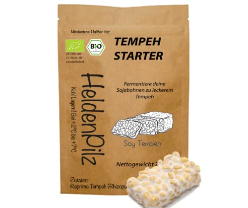 BIO Tempeh Starter Kultur (Tempeh Pulver) Rhizopus Oligosporus - bis zu 75 KG Tempeh selber herstellen! Herstellung Hausgemachter Tempeh (Tempeh Starter 15g) von HeldenPilz