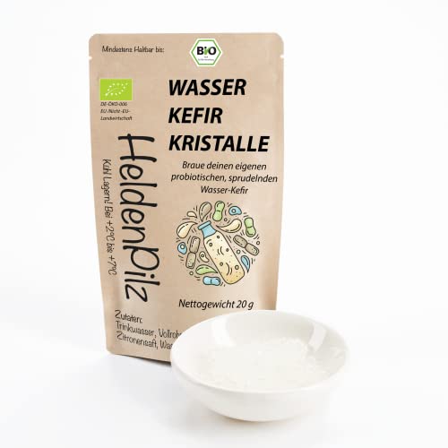 Wasserkefir Starterset- DIY Kefir Kit - Original Kefirpilz im Rundumsorglospaket mit aktiven Japankristallen - WACHSTUMSSTARKE Kefirkultur zum perfekten Start (20 g Kefir) von HeldenPilz