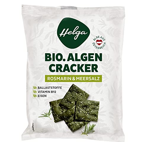 HELGA BIO Algencracker Rosmarin & Meersalz – 12 x 45g | Knuspriger Superfood Snack vegan ballaststoffreich mit Chlorella Vitamin B12 hochwertig nachhaltig pflanzlich aus Österreich von Helga