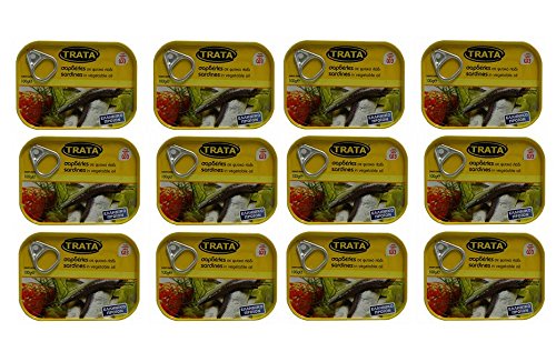 12x 100g Sardinen in Öl eingelegt Trata Griechenland Fisch in Öl Konserve + 2x Olivenöl Probiersachet von Kreta von Hellenikos