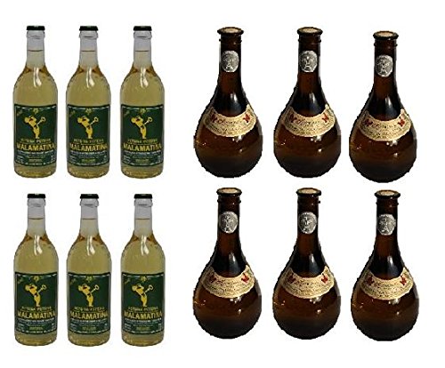 12x 500 ml beliebter Retsina aus Griechenland Malamatina & Kechribari im Set geharzter Weißwein 11,5% Spar Set 12 Flaschen Weiß Wein + 2 Probiersachets a 10 ml Olivenöl von Kreta gratis von Hellenikos