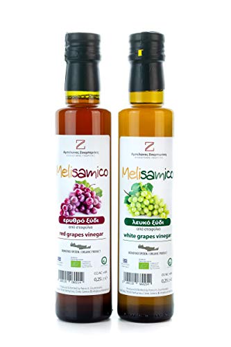 2x 250ml (500ml) griechischer Weinessig Rot & Weiß BIO aus Weintrauben 2 Flaschen im Set + 10ml Olivenöl aus Kreta - Weißwein Rotwein Essig Weißweinessig Rotweinessig 2 Weinessige für Salate und mediterrane Speisen von Hellenikos