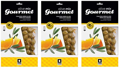 3x 250g (750g) Gourmet Oliven Kalamon Kalamata Orange Rosmarin Chalkidiki 3er Spar Set eingelegt mariniert Anit-Pasti + 10ml Olivenöl kaltgepresst zum testen von Hellenikos