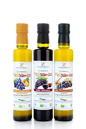 3x 250ml griechischer Essig Dressing BIO aus Weintrauben im Set aus Kreta - Balsamico Weißwein-Essig Rotwein-Essig Weinessige mit Thymianhonig aus Griechenland von Hellenikos