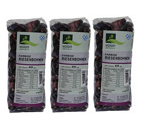 3x 400g (1,2kg) farbige Riesenbohnen getrocknet aus Griechenland Elefantenbohnen VOION geschmackvoll nährstoffreich von Hellenikos