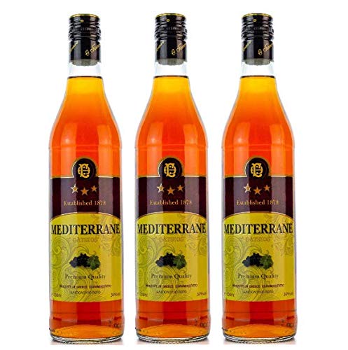 3x 700ml Muscat Brandy Branntwein Set Gatsios 36% griechischer Muskatwein Tresterbrand Trester Schnaps sortenrein aus Muscat + 10ml Olivenöl von Kreta zum Test von Hellenikos