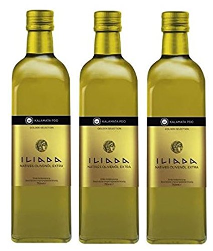 3x 750 ml Iliada PDO Kalamata Olivenöl aus Griechenland extra nativ + Probiersachet Oliven Öl aus Kreta a 10 ml von Hellenikos