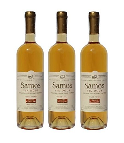 3x Griechischer Weißwein Samos Vin Doux je 750ml Muscat Muskat Wein aus Griechenland Likörwein Weiß Wein Spar Set + Sachet 10ml Olivenöl aus Kreta von Hellenikos