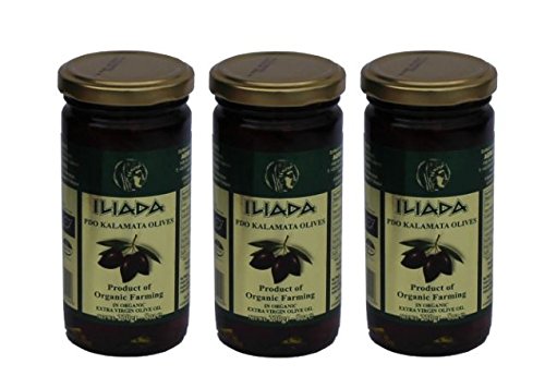 3x leckere Kalamata BIO Oliven in BIO Olivenöl eingelegt je 150g (Abtropfgewicht) griechische Oliven schwarz + Probiersachet Olivenöl 10ml von Hellenikos