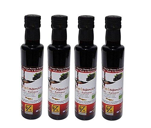 4x 250ml Petimez Balsamico Essig mit Thymianhonig 4 Flaschen gesamt 1 Liter - Balsamicoessig versetzt mit Thymian Honig Kreta Petimezi Balsamessig + 10ml Olivenölsachet von Hellenikos